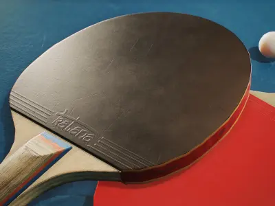 Ping Pong Paddle and Ball Low-poly 3D model
