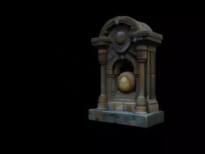 Ancient Temple Relic with Glowing Gemstone 3D model