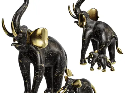 Playful Baby Elephant And Mother Figurine Decor 3D model