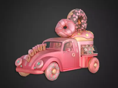 Asset - Cartoons - Food Car -  Car Donut 3D model