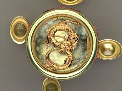 Chinese Gold Ingot with dragon 3D model
