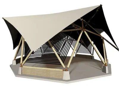 BAMBOO CANOPY GEODESIC TENT BAKED 3D model