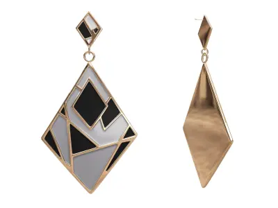 Gold Enamel Earrings 3D model