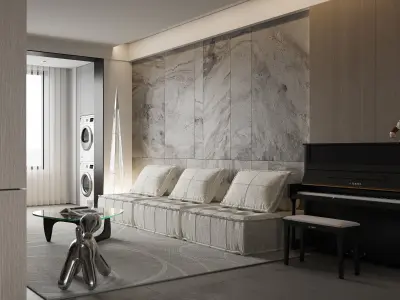 iving Room and Kitchen 3D model 3D model