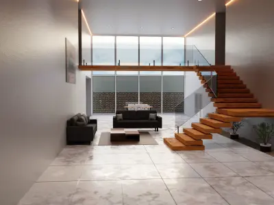 Living Room Amd Kitchen Interior Design By Nikdox Low-poly 3D model