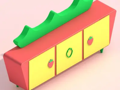 Strawberry Themed Furniture Set - Game Assets 3D model