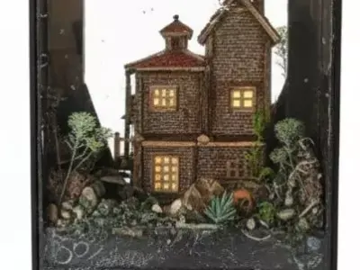 Handmade Alpine Watermill Cabin  Detailed Rural Diorama PBR Low-poly 3D model