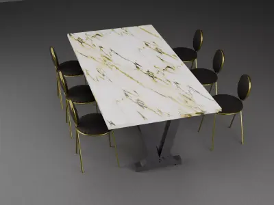 stylized Marble Dining Table Set 3D model