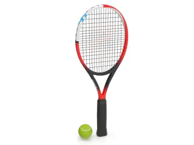Tennis Racket and Tennis Ball Low-poly 3D model