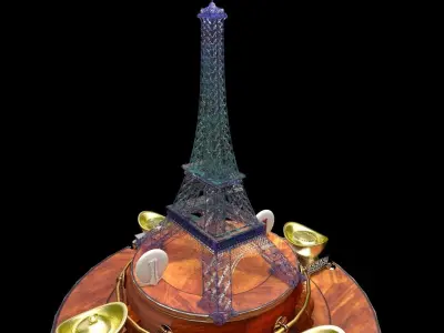 Chinese gold ingot with Eiffel tower 3D model