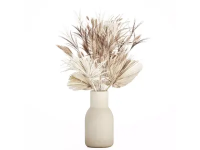 Bouquet Dried Flowers From White Pampas Branches vase 555 3D model
