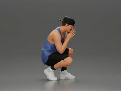 gangster man in shorts and a cap sitting and thinking 3D print model