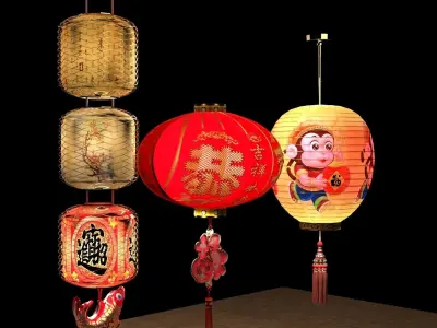 Chinese red paper lantern  3D model