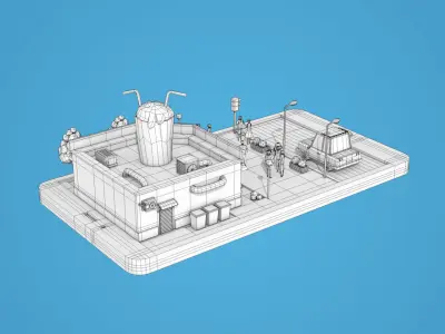 Cartoon Cocktail Cafe on Phone screen Low-poly 3D model