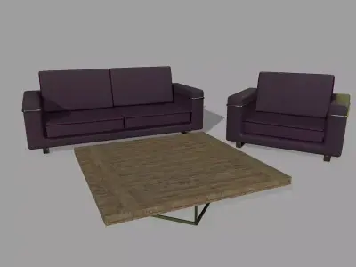 Chair Set two sofas and coffee table Low-poly 3D model