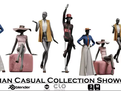 Woman Casual Showcase Fashion Mannequin Set Low-poly 3D model