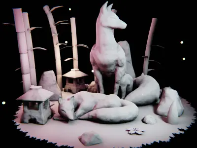 Fox Statues - The Lost Bamboo Forest Low-poly 3D model