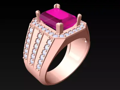 Rectangular Stone Rings - Mens Rings - N3899 3D print model