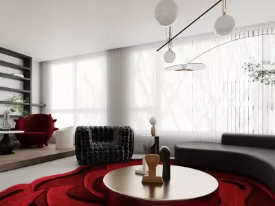 Modern living room dining room interior scenes 273 3D model