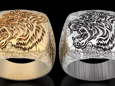Tiger ring silver gold sterling printable jewelry 3D model 3D print model