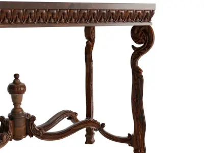 Solid Walnut Wood Hand Carved Console Table 3D model