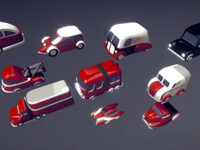 Wacky car set Low-poly 3D model