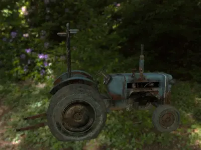 Tractor old in forest Low-poly 3D model