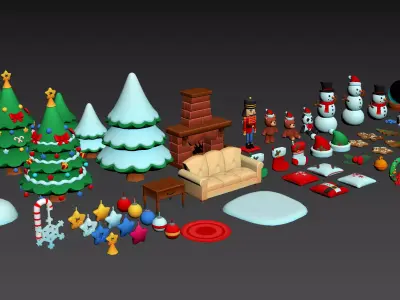 Christmas atmosphere elements tree  socks bells cookies candy 3D model