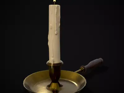 Wood Brass Chamberstick Low-poly 3D model