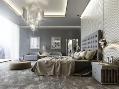 VRay - C4D Scene files - Modern Classic Bedroom Interior Scene 3D model