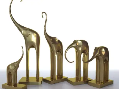 Figurines five elephants 3D model