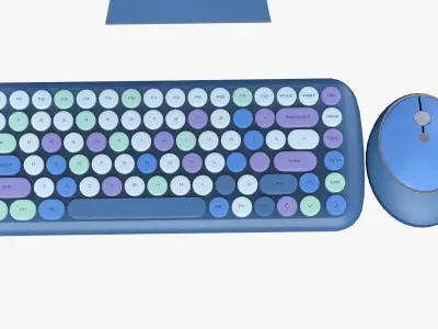 Sweet Pc Set Monitor Keyboard Mouse Night Blue Version 3D model