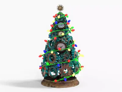 Steampunk tree for Christmas Low-poly 3D model