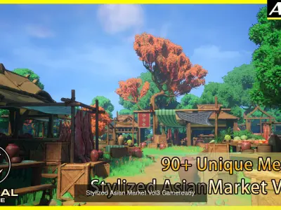 Stylized Asian Market Gameready 3D Model Pack
