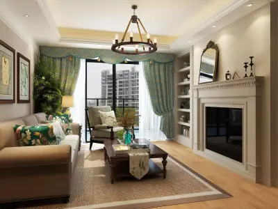 Modern American Style Living Room Low-poly 3D model