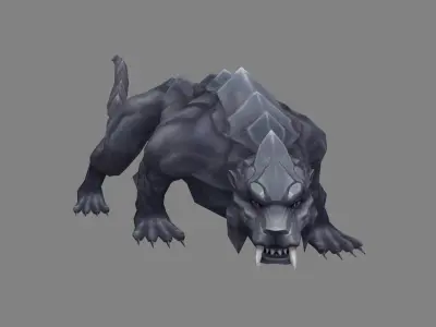 Stone leopard sculpture - panther Low-poly 3D model