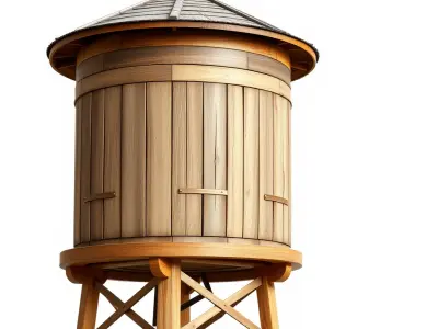 Wooden Water Tower Model Pack  Detailed Industrial Asset Low-poly 3D model