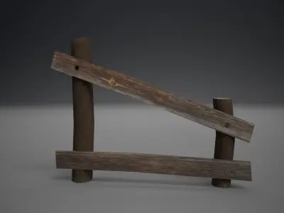 Low poly wood fence and gate Low-poly 3D model