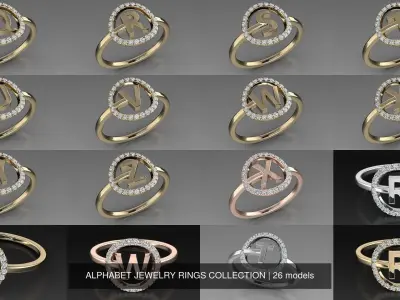 ALPHABET JEWELRY RINGS COLLECTION 3D Model Pack