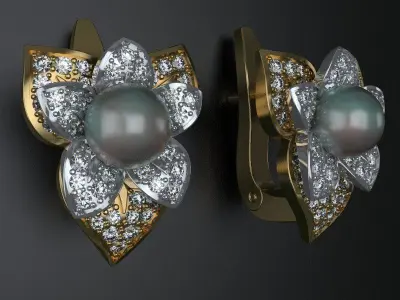 Earrings with flower 3D print model