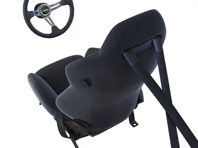 Racing seat Recaro and Wheel MOMO 3D model
