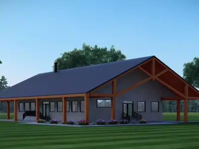 Modern Barndominium House Model Rustic Contemporary Design 3D model