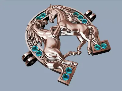 Horse and Horseshoe Pendant - Colgante caballos y herradura 3D print model