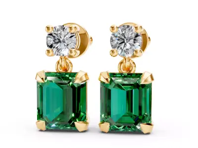 Emerald Cut Happy Earrings 3D print model