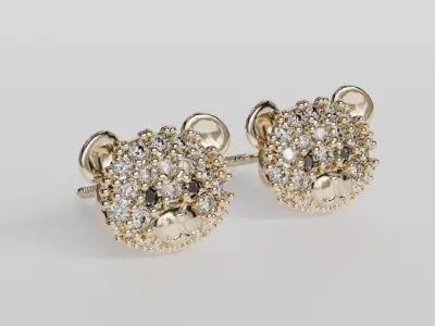 bear face diamond earrings 3D print model