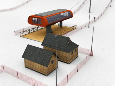 Ski slope gondola mountain large pack 3D model