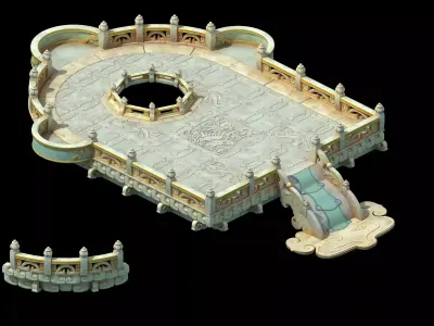 plantform castle with fountain in middle 3D model
