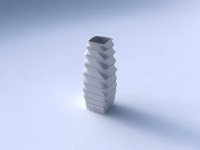 Vase rectangle with horizontal dents and twisted diagonal lines 3D print model