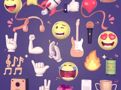 Cartoon Icons Pack - Emoji - Smiley - Smartphone - Music - Sport