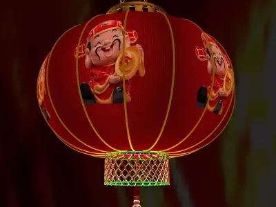 Chinese Red Lantern 3D model 9
